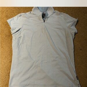 Adidas Light Blue and White Polo